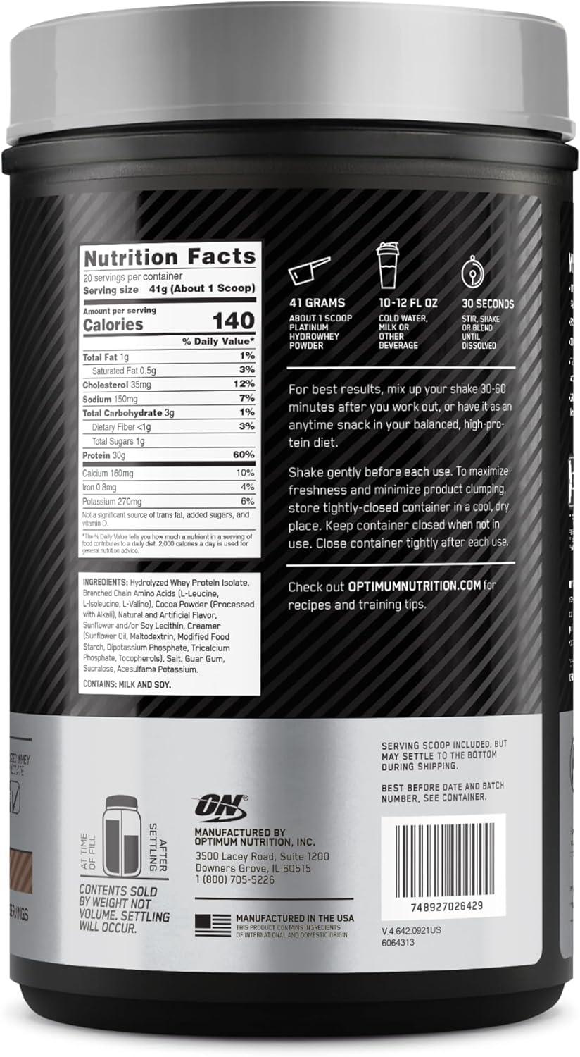Proteína Optimum Nutrition Platinum HydroWhey Turbo Chocolate 1.80 lb 20 serv