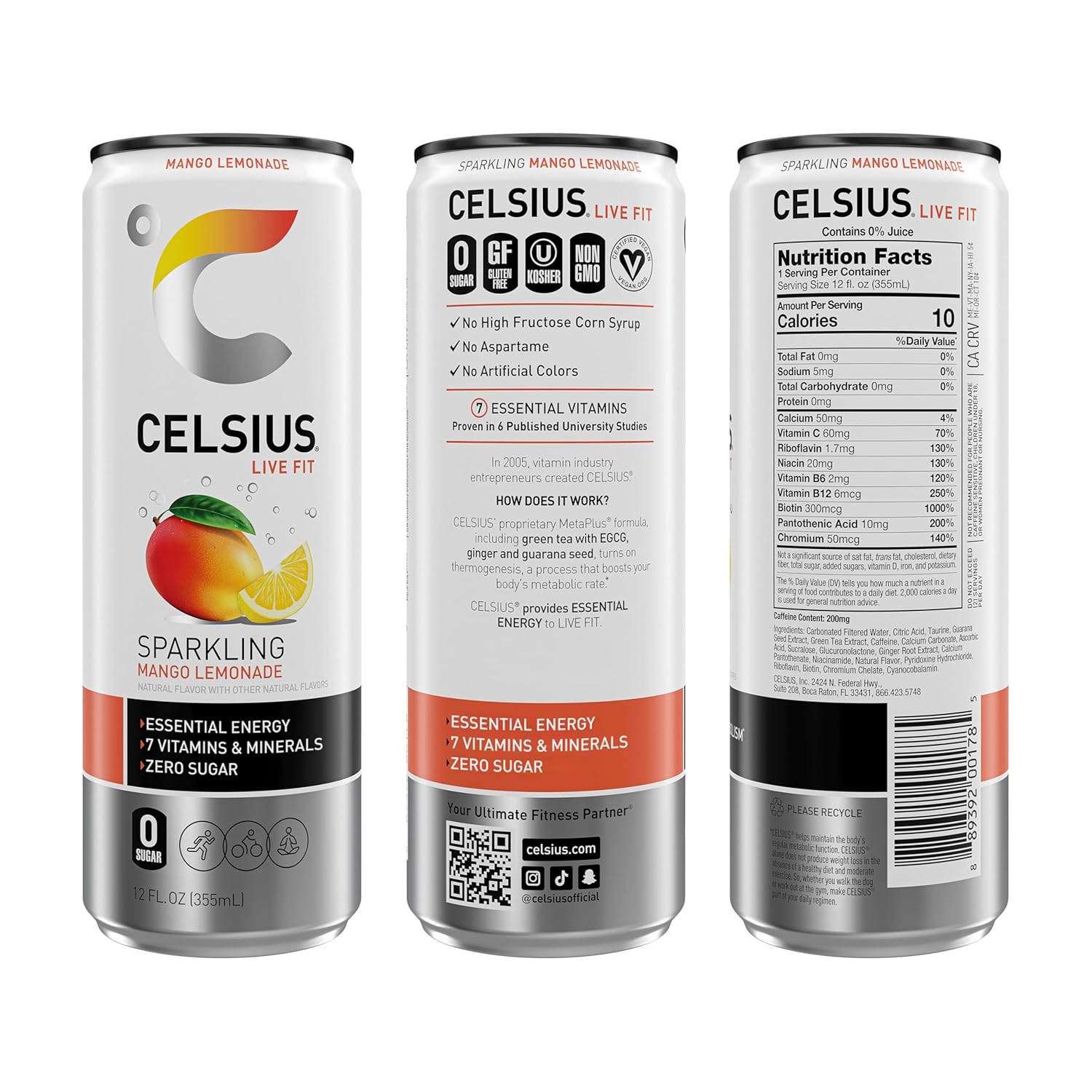 BEBIDA CELSIUS LIVE FIT SPARKLING MANGO LEMON 355ML