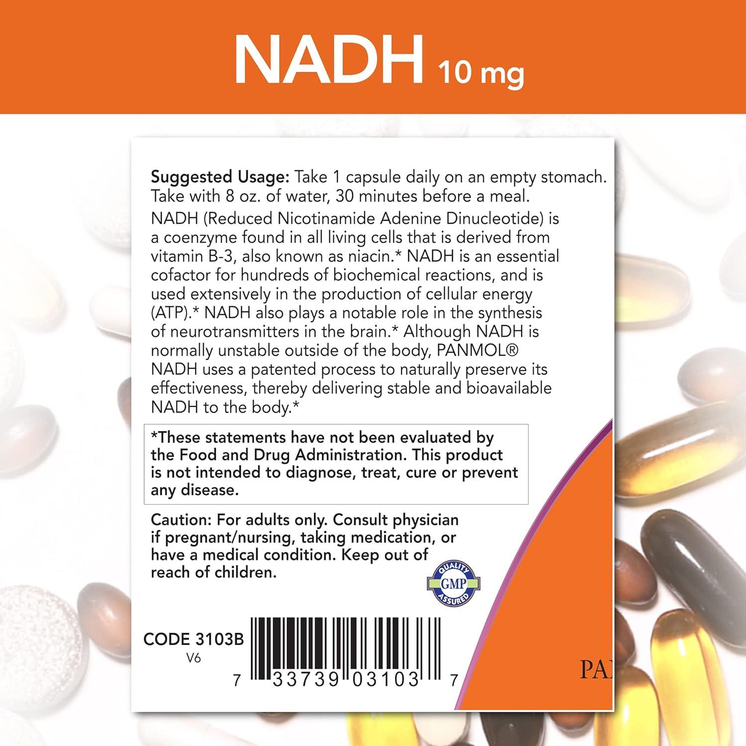 NOW NADH 10 mg Cellular Energy Production   60 Softgels