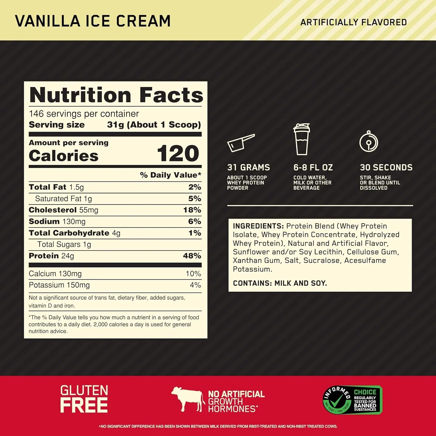 Proteína Optimum Nutrition 100% Whey Gold Standard   10 lb   Vainilla Ice Cream