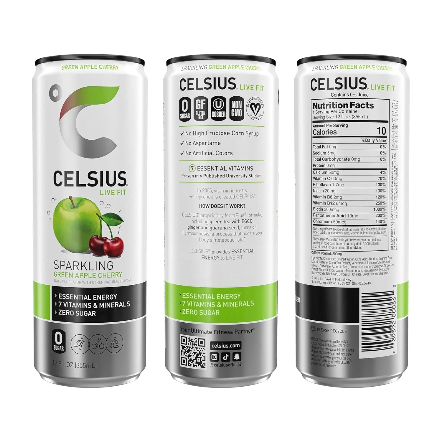 BEBIDA CELSIUS LIVE FIT SPARKLING Green Apple Cherry 355ML