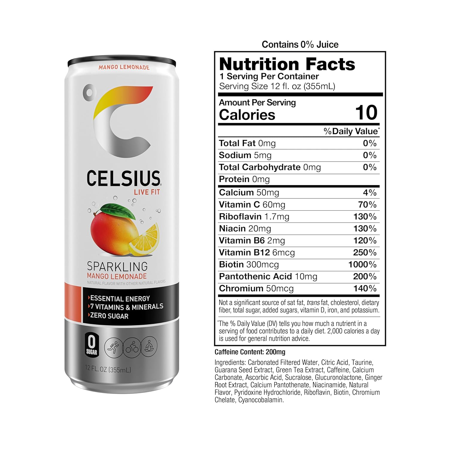 BEBIDA CELSIUS LIVE FIT SPARKLING MANGO LEMON 355ML