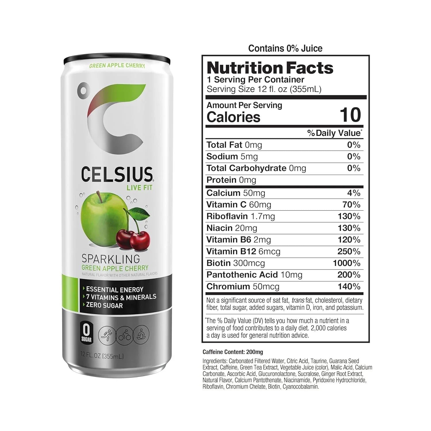 BEBIDA CELSIUS LIVE FIT SPARKLING Green Apple Cherry 355ML