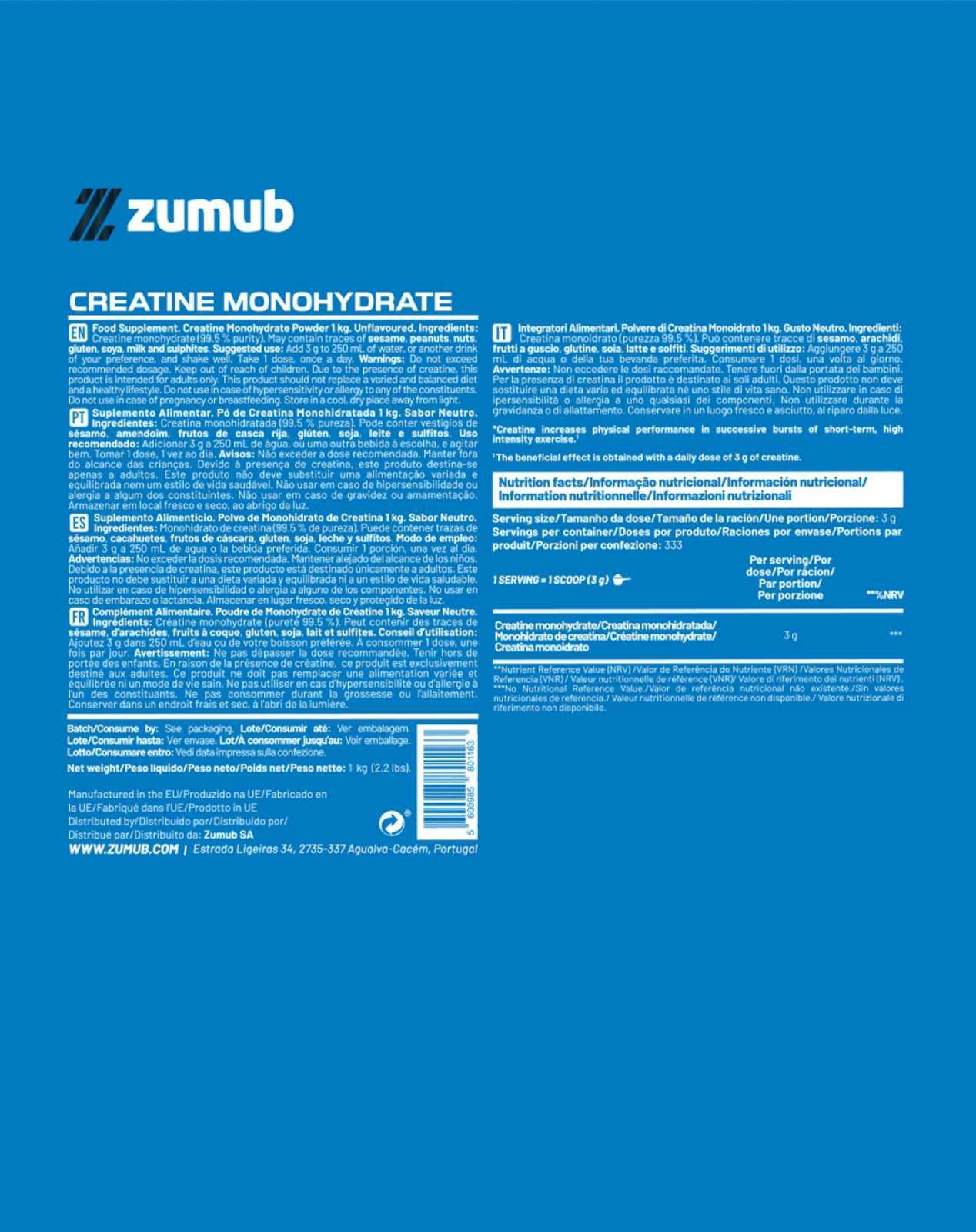 Zumub Creatina Monohidratada 1 Kg