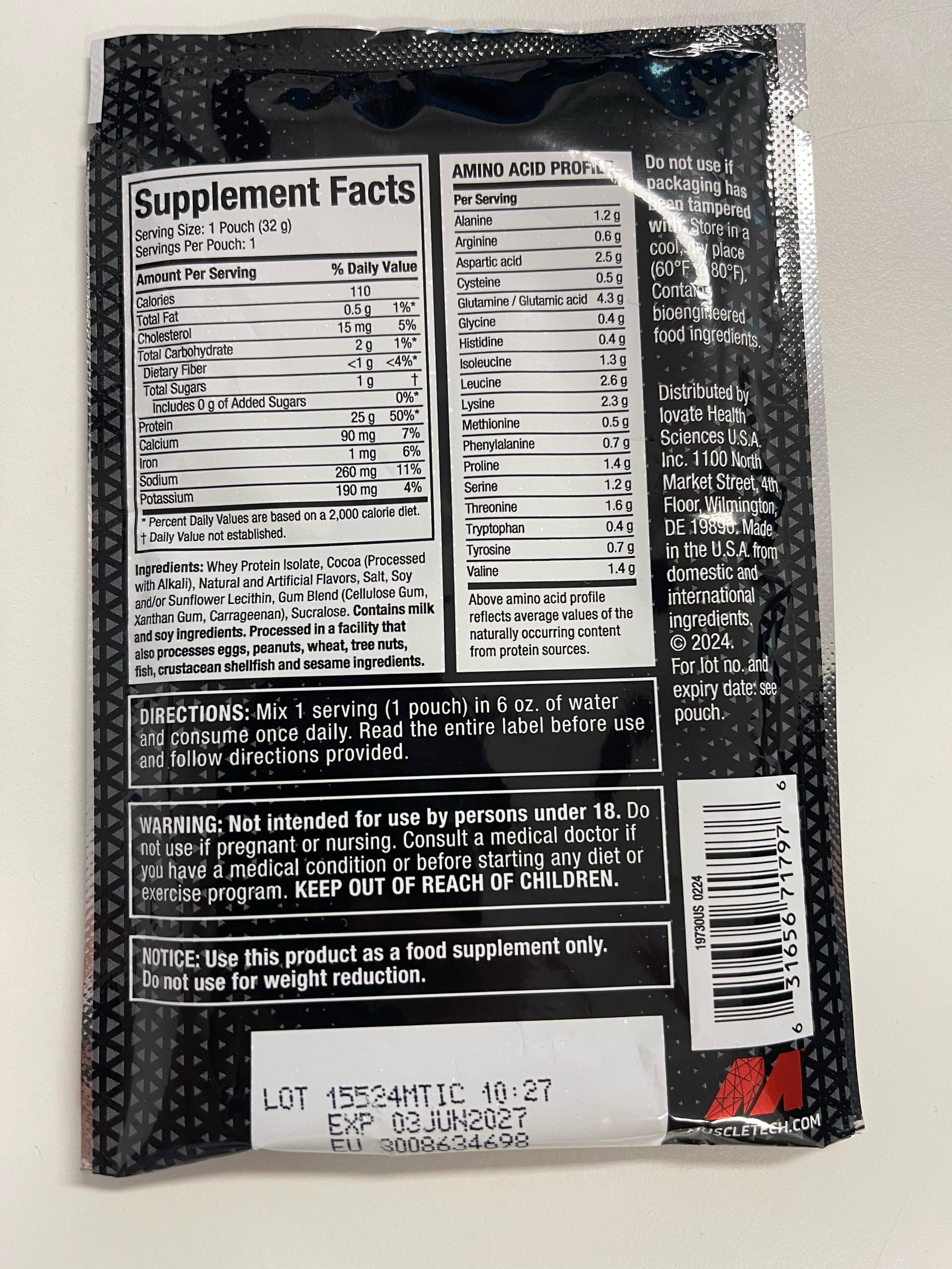 Proteína en Sobre ISOWHEY Muscletech Chocolate