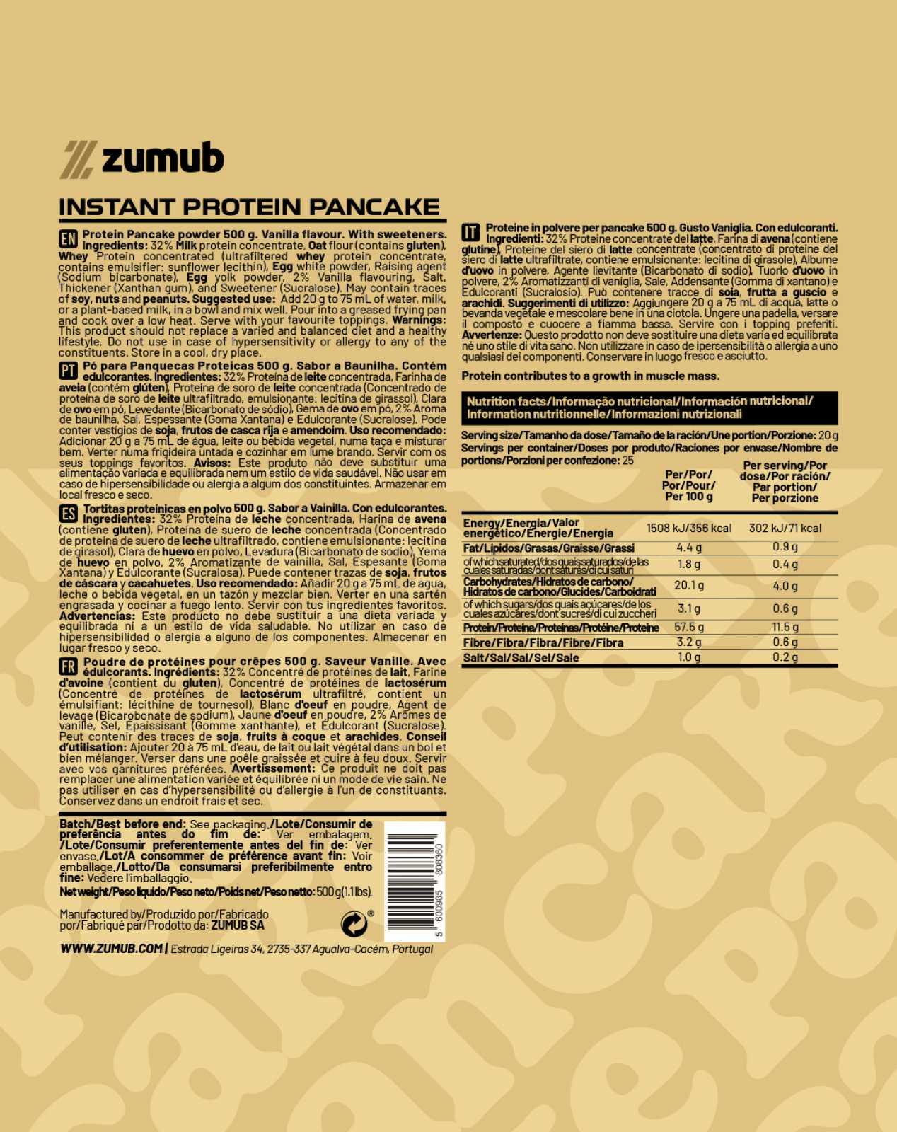 Zumub Panqueca proteica   Vainilla 500 g
