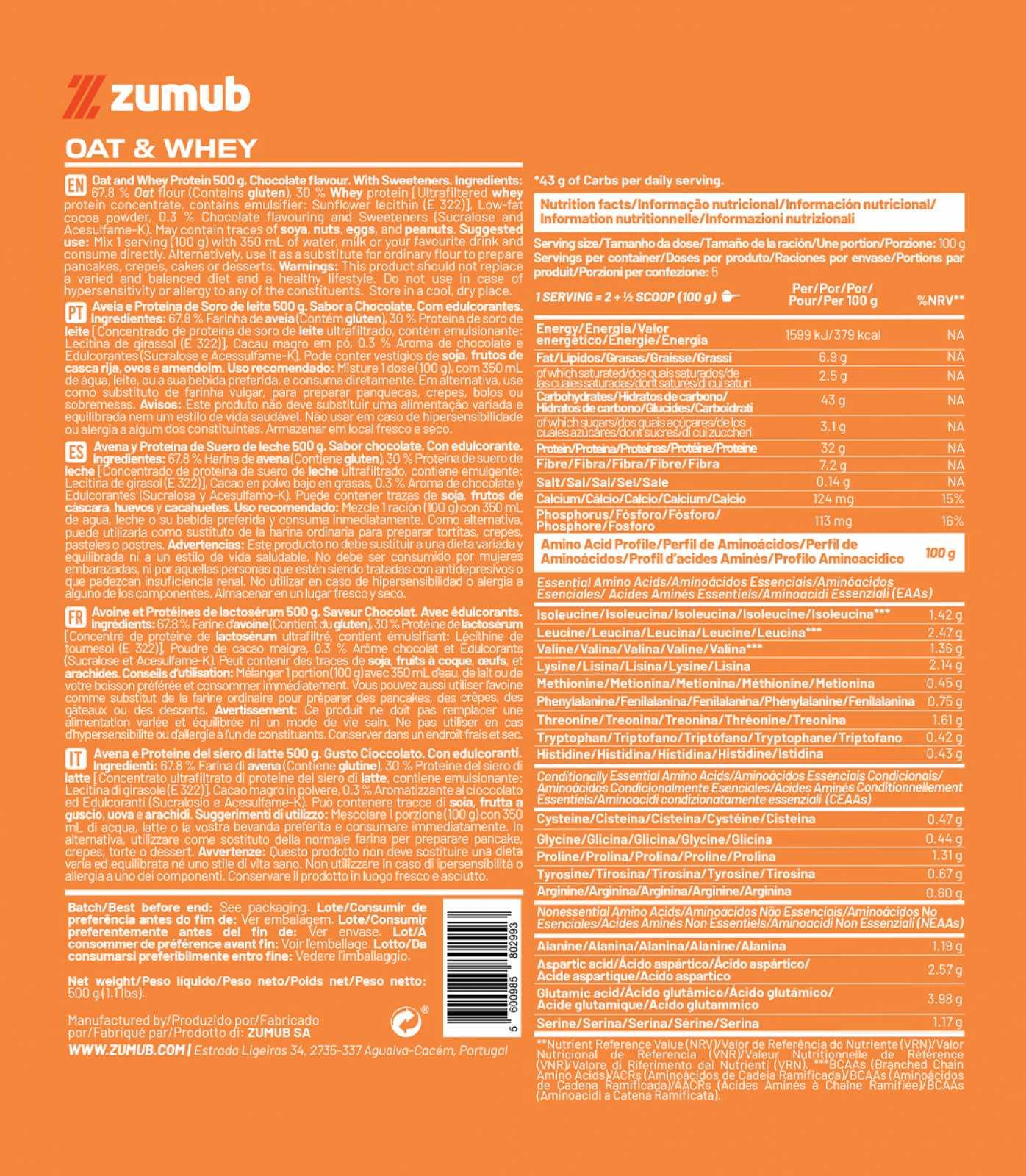Zumub Panqueca Avena y Whey Chocolate 500g