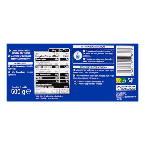 Mantequilla de Maní 100% Crunchy Hacendado 500 g