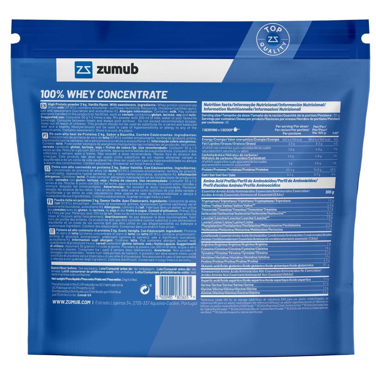Zumub Proteína 100% Whey Concentrada 2kg   Vainilla