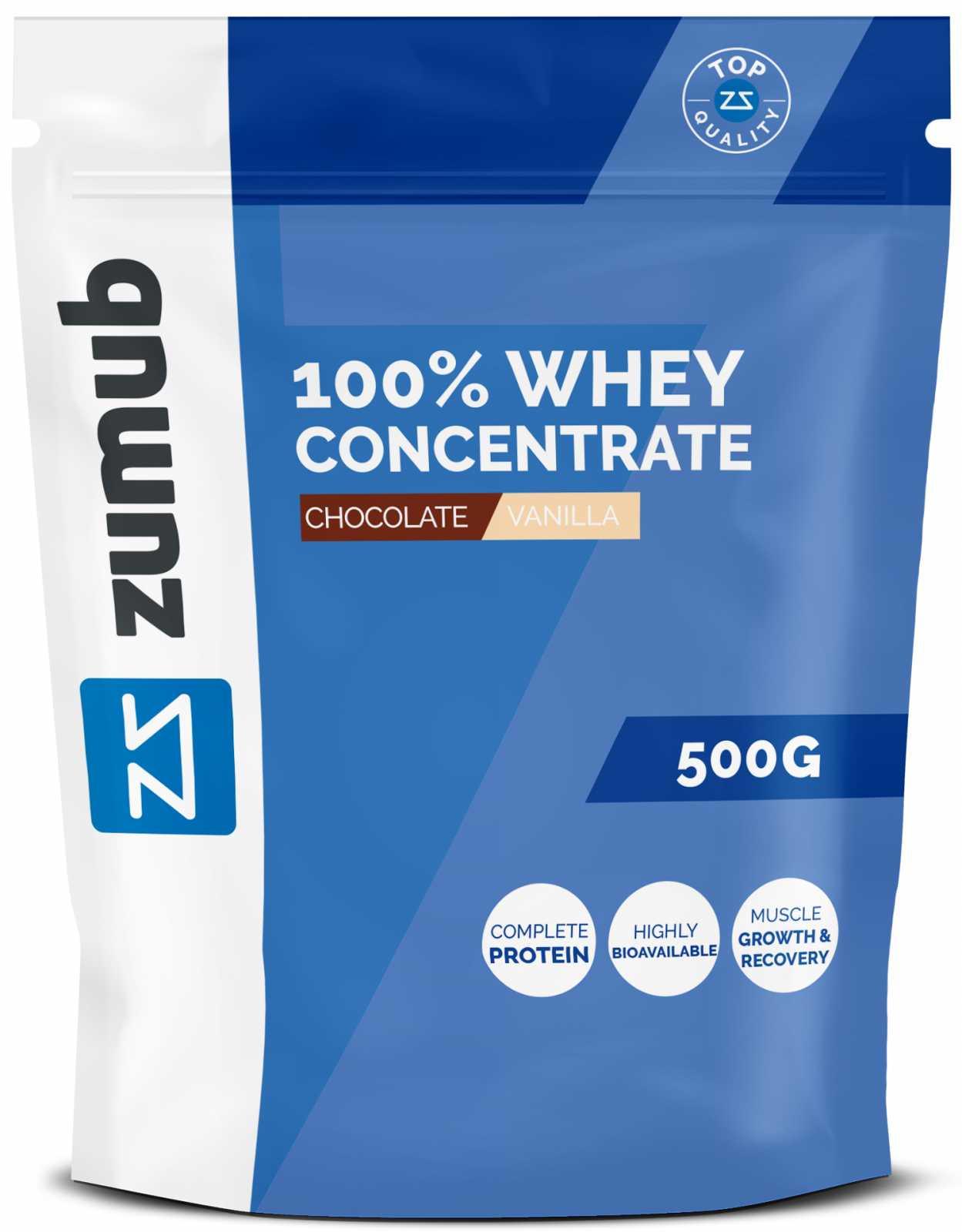 Zumub Proteína 100% Whey Concentrada 500 g   Chocolate   Vainilla