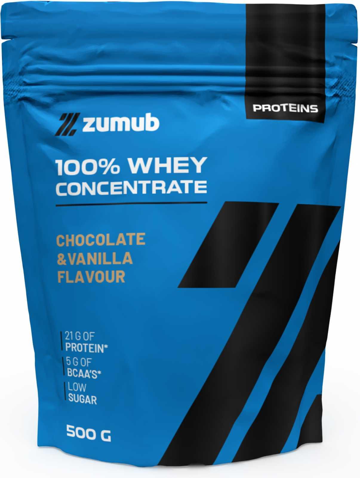 Zumub Proteína 100% Whey Concentrada 500 g   Chocolate   Vainilla