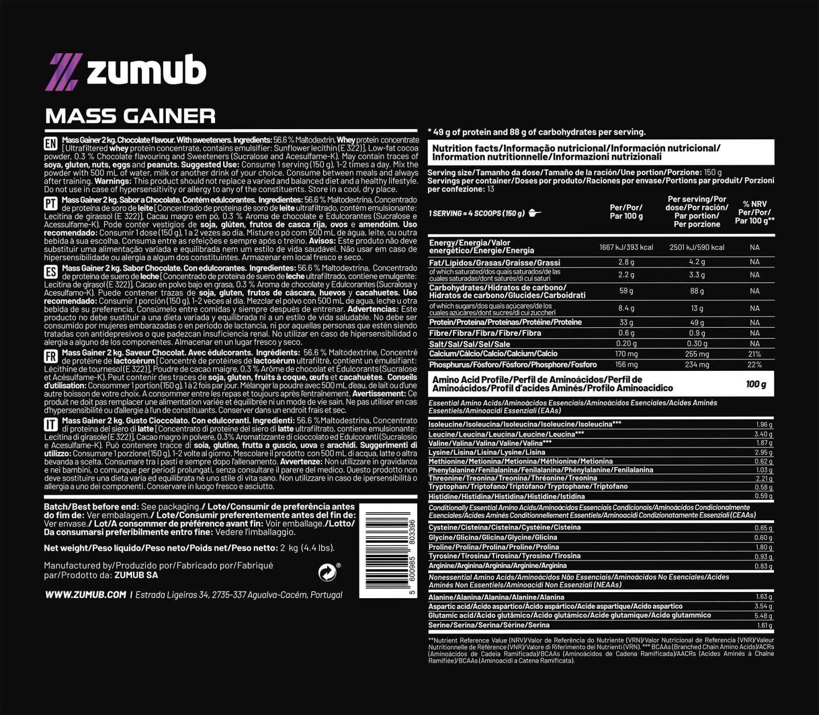 Zumub Mass Gainer 2kg   Chocolate