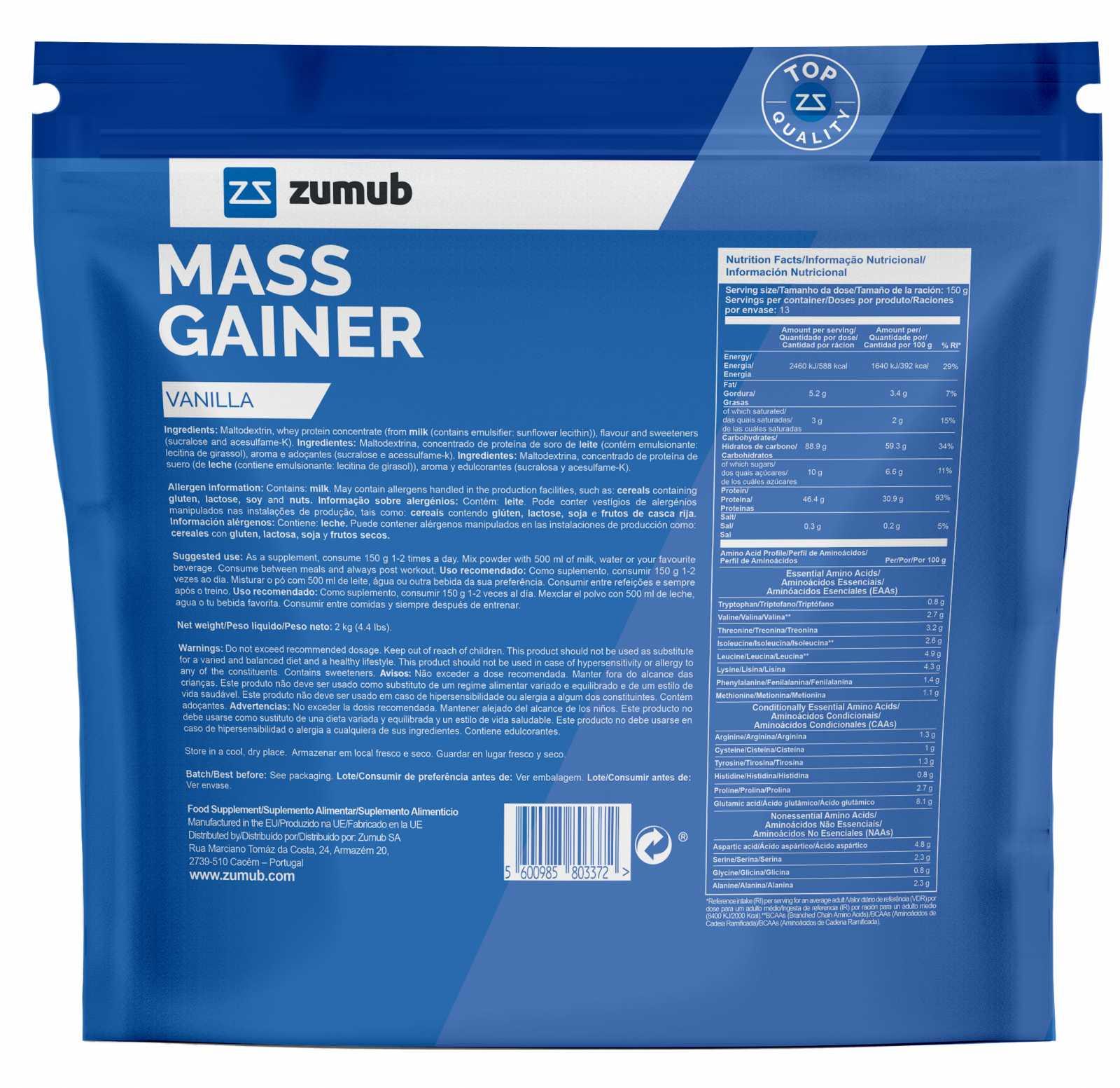 Zumub Mass Gainer 2kg   Vainilla