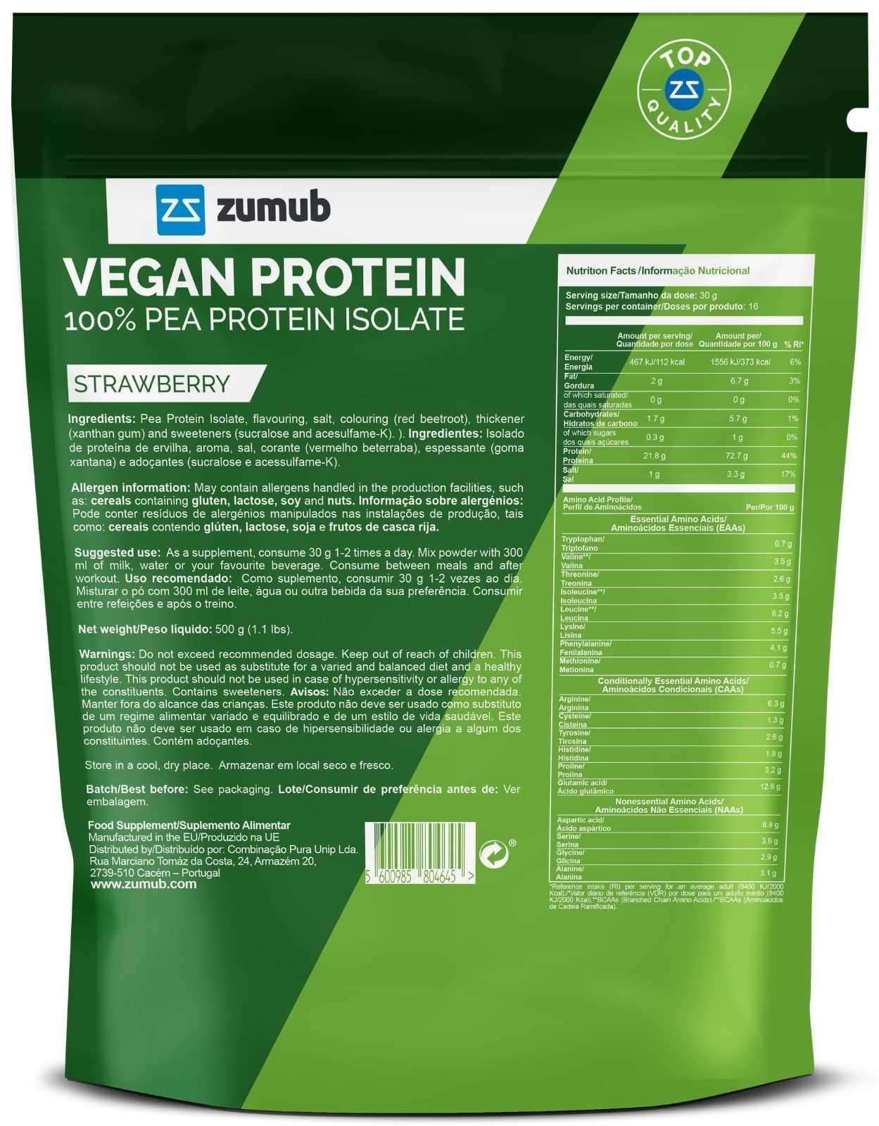 Zumub Proteína Vegana   Fresa 500 g