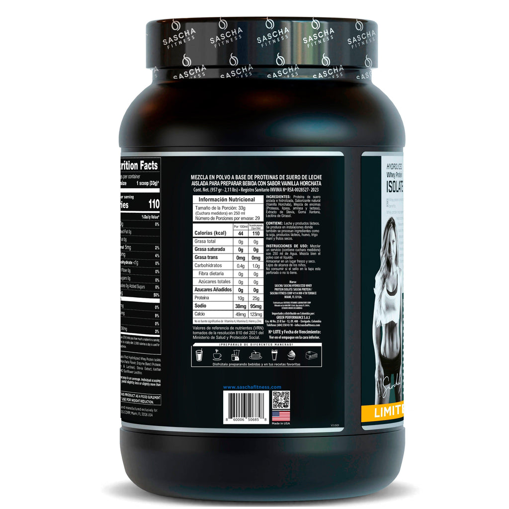 Sascha Fitness Hydrolyzed Whey Protein Isolate VANILLA HORCHATA 986 g