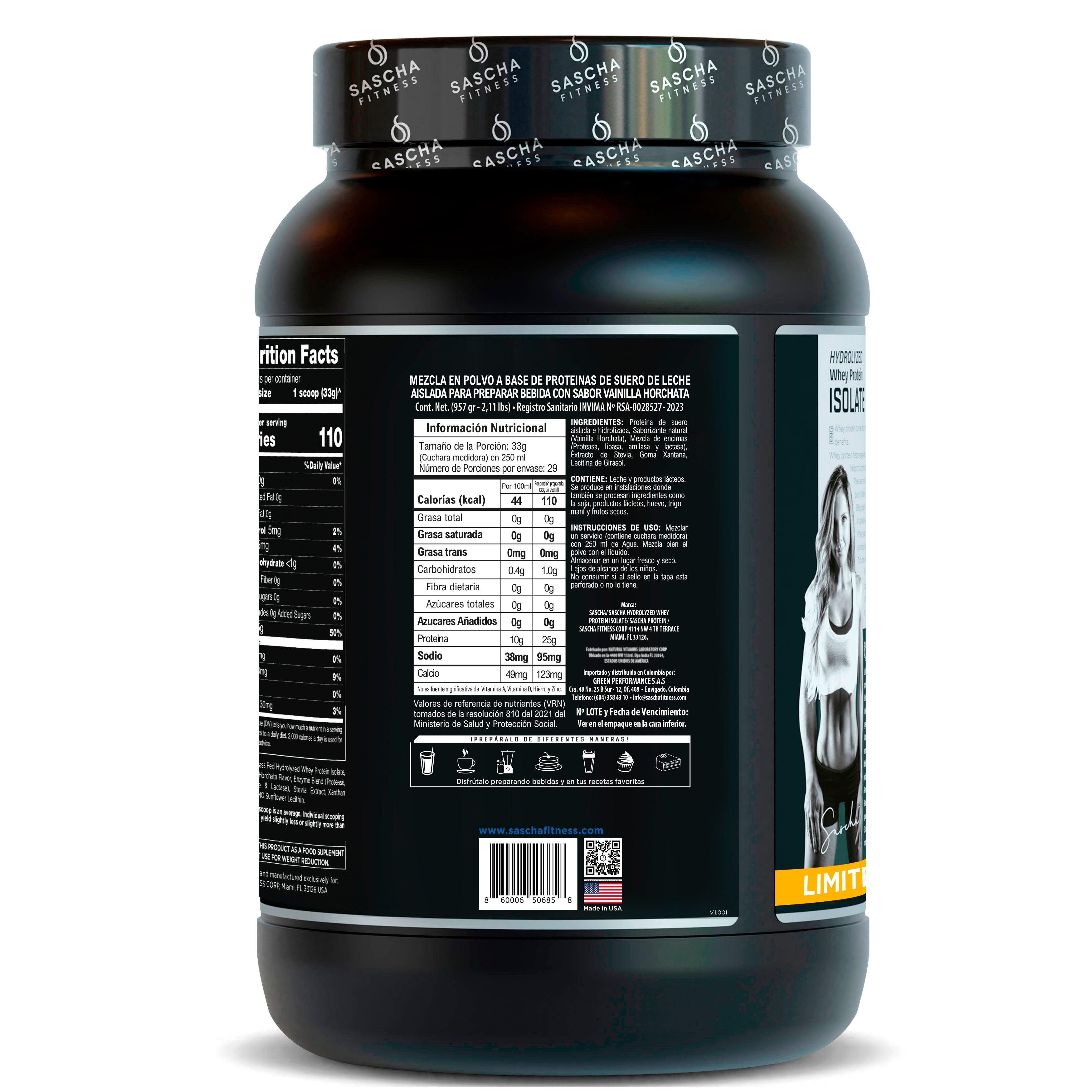 Sascha Fitness Hydrolyzed Whey Protein Isolate VANILLA HORCHATA 986 g