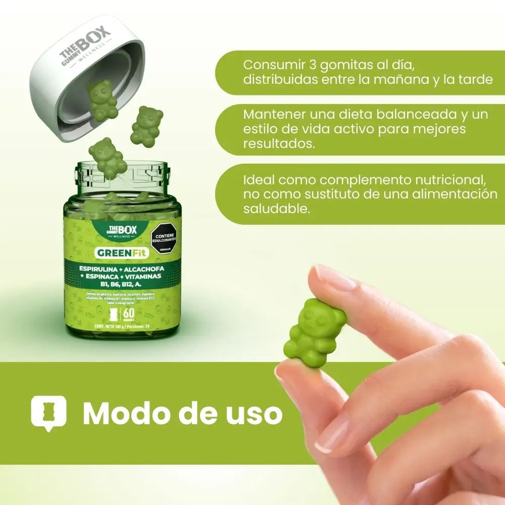 The Gummy Box Green Fit - Espirulina, alcachofa, espinaca y vitaminas en gomitas