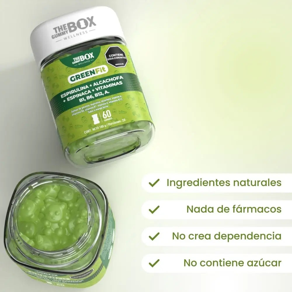 The Gummy Box Green Fit - Espirulina, alcachofa, espinaca y vitaminas en gomitas