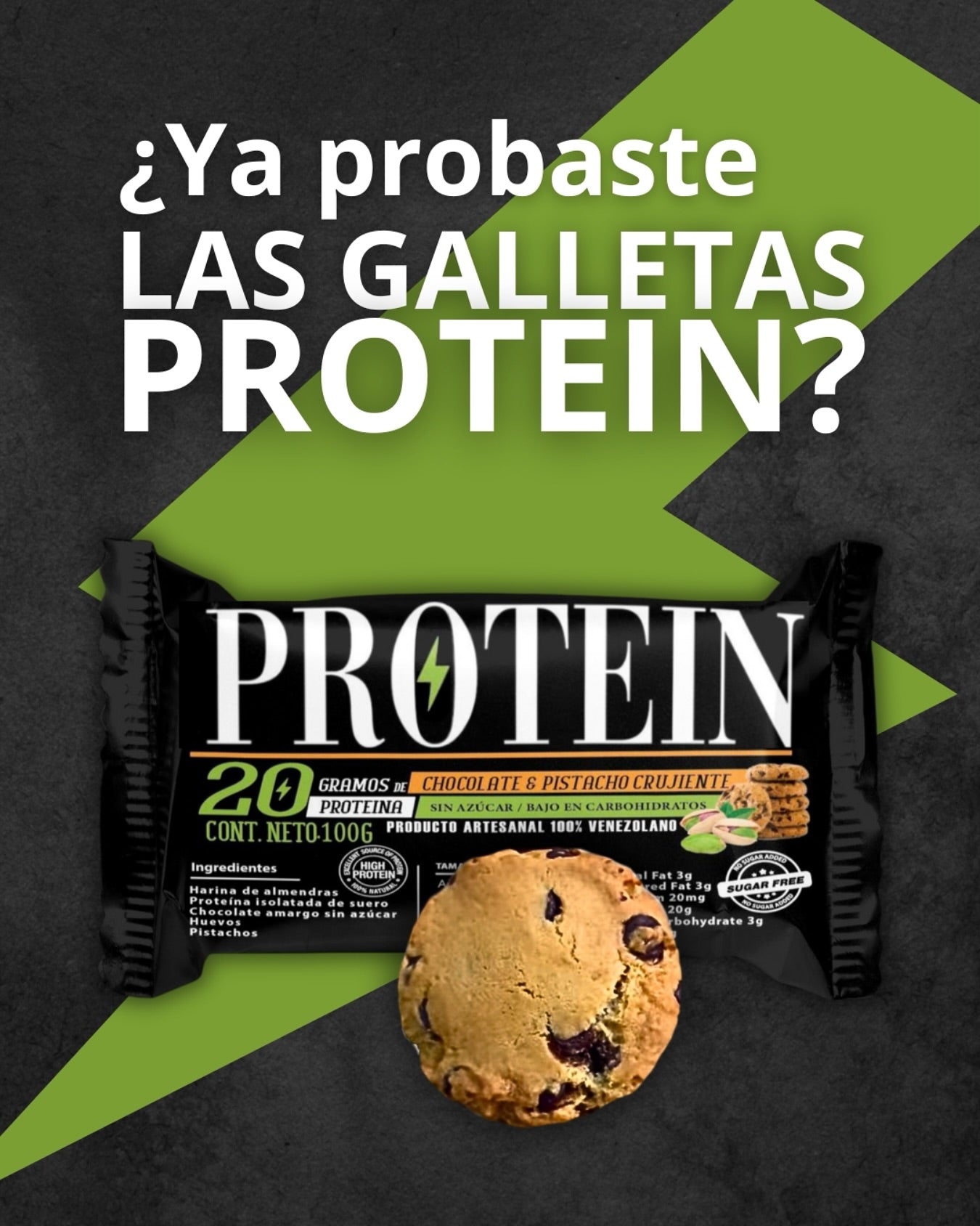 Galleta Volcan 20 g Protein - Chocolate y Pistacho Crujiente