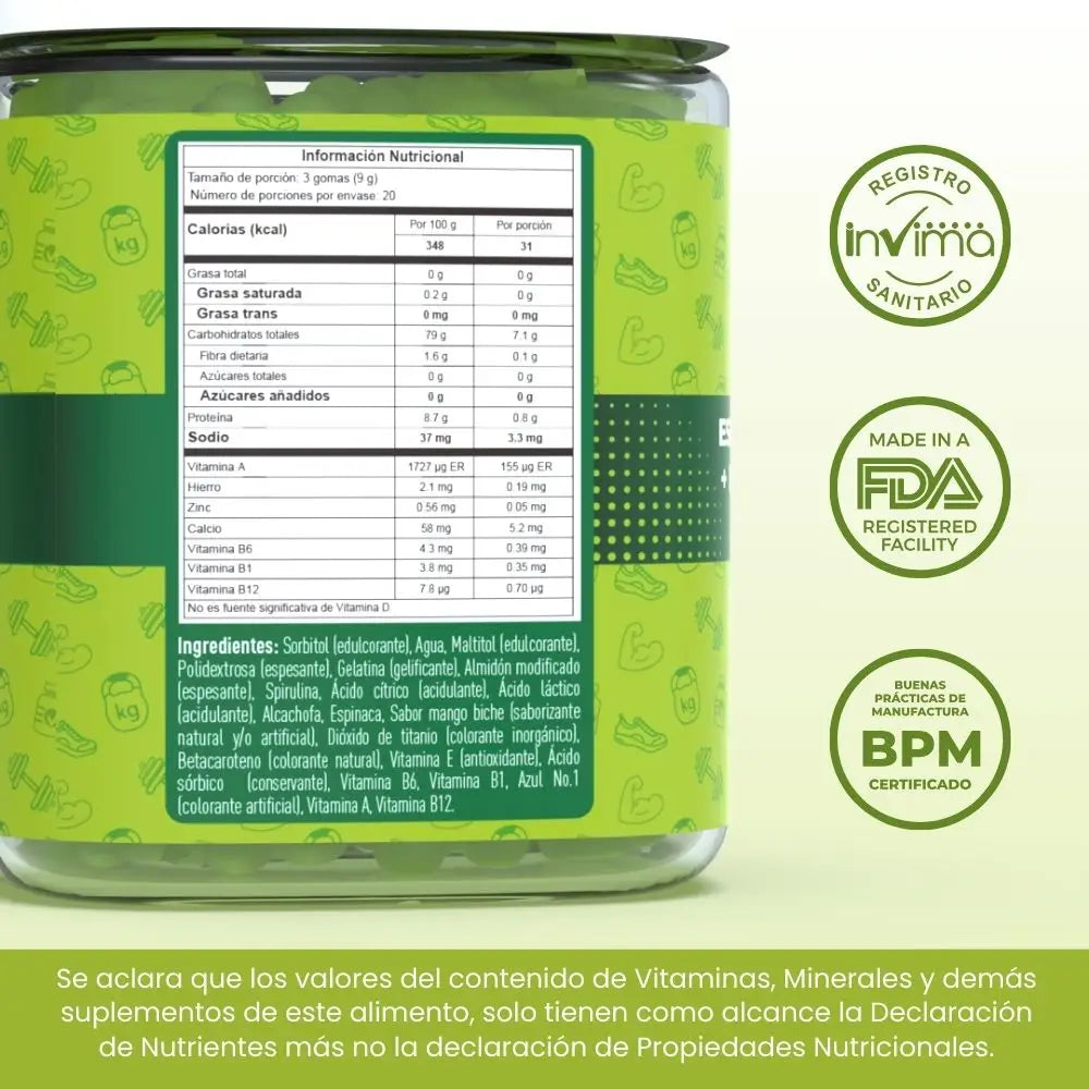 The Gummy Box Green Fit - Espirulina, alcachofa, espinaca y vitaminas en gomitas
