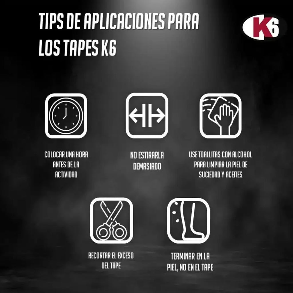 Cinta Kinesiológica Elástica Deportiva K6 Rollo 3m x 5cm (Negro)