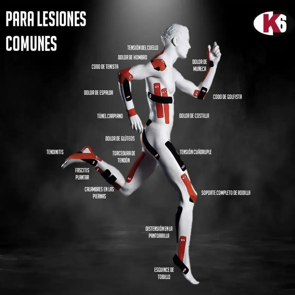 Cinta Kinesiológica Elástica Deportiva K6 Rollo 3m x 5cm (Negro)