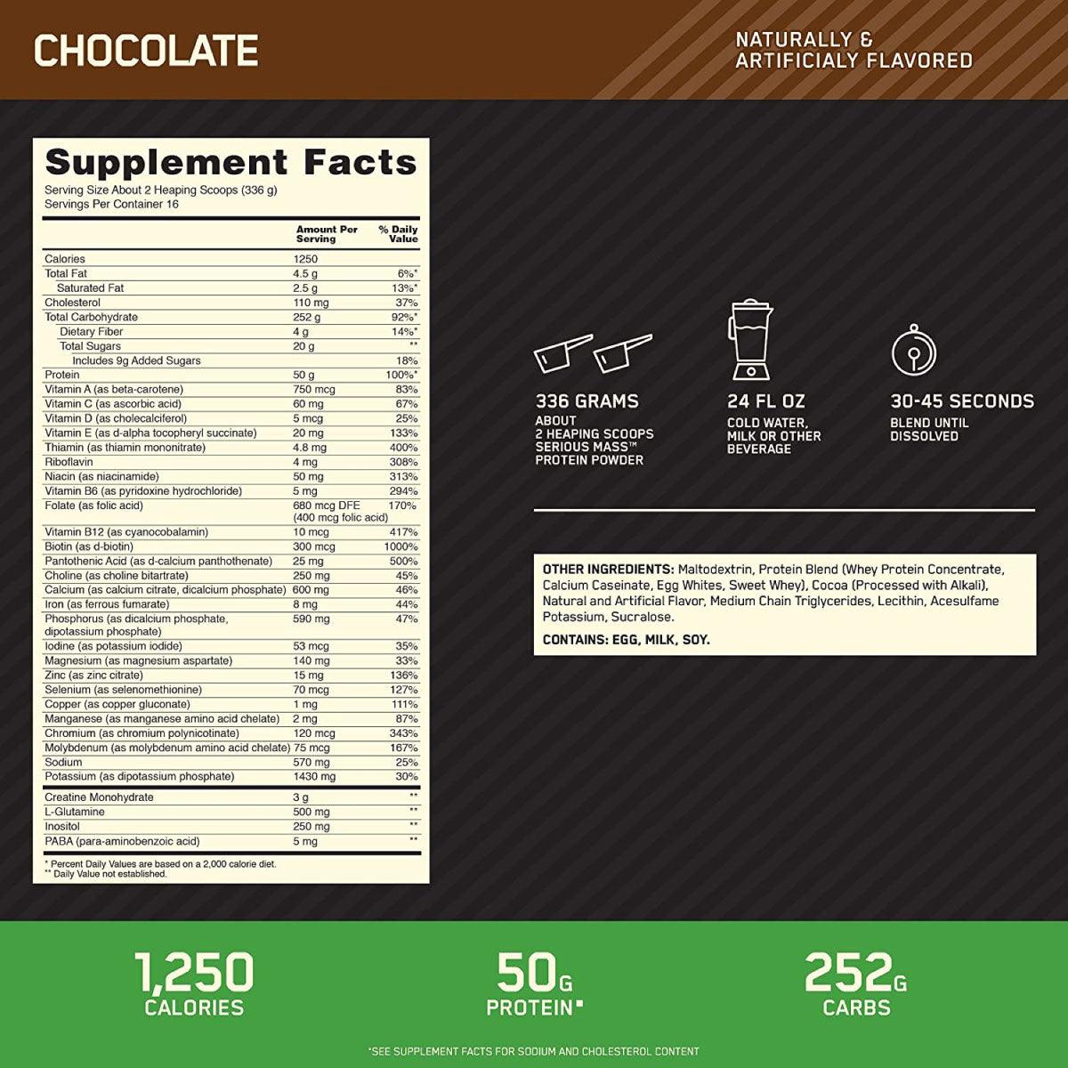 Optimum Nutrition Serious Mass   12 Lb   Chocolate