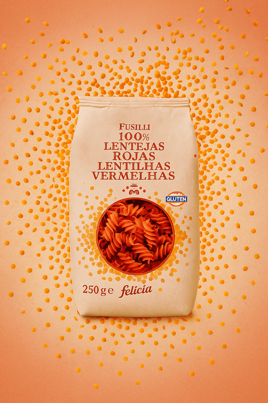 Pasta Fusilli 100% Lentejas Rojas Felicia 250 g