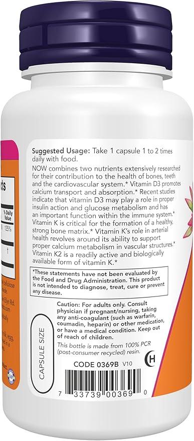 NOW VITAMINA D3 & K2 1000 IU 120 SOFT GELS