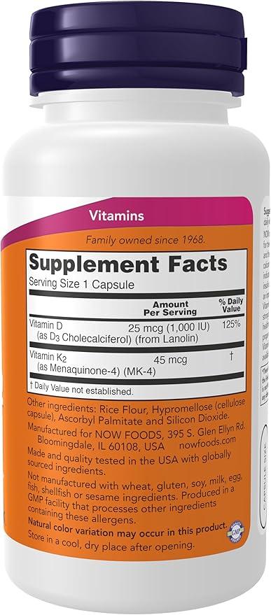 NOW VITAMINA D3 & K2 1000 IU 120 SOFT GELS