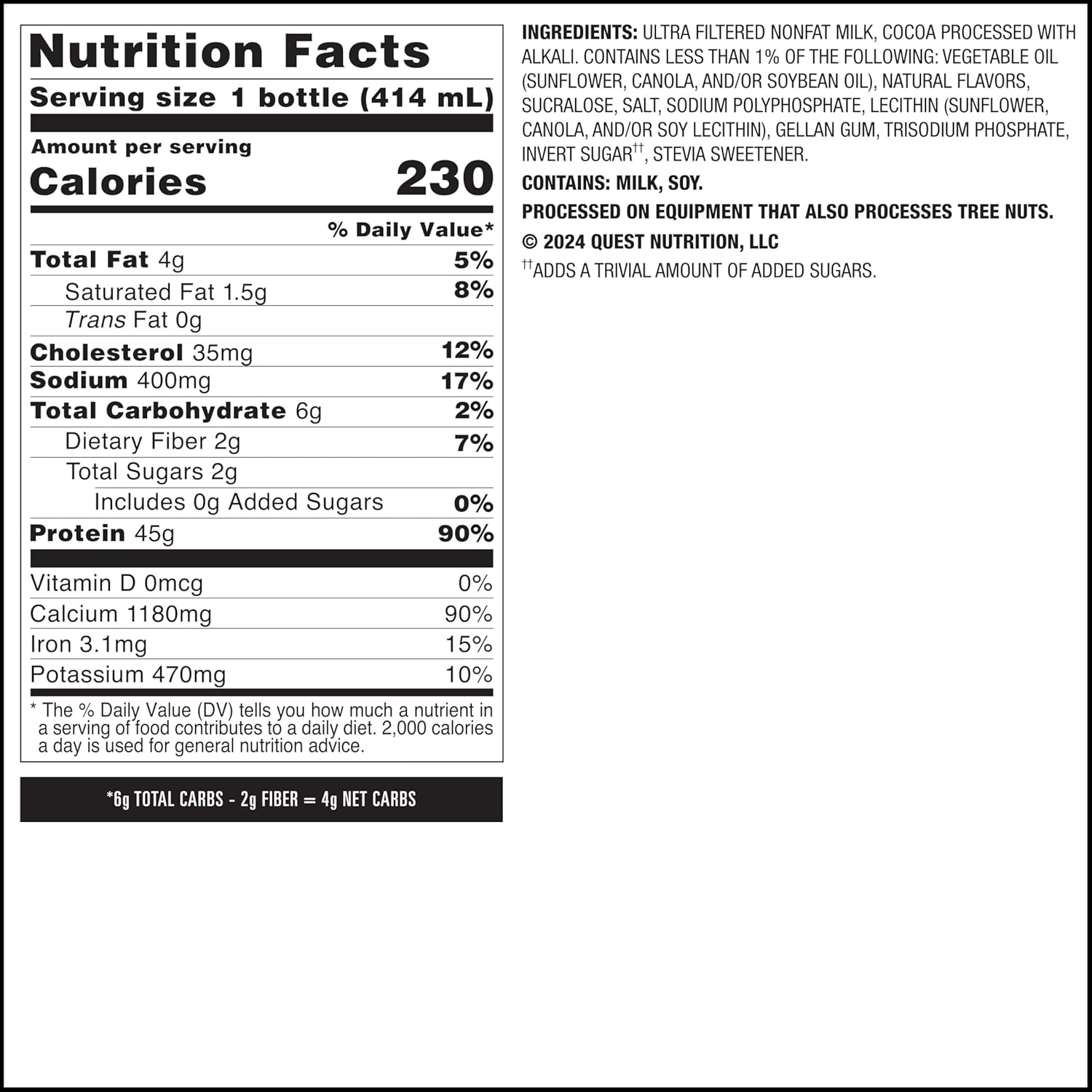 Quest Protein Milkshake 45 g Proteina   Chocolate