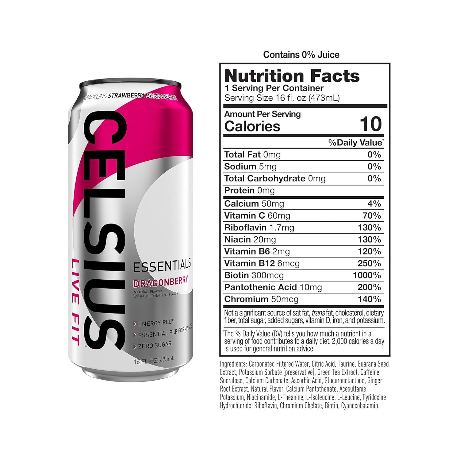 BEBIDA CELSIUS ESSENTIALS DRAGONBERRY