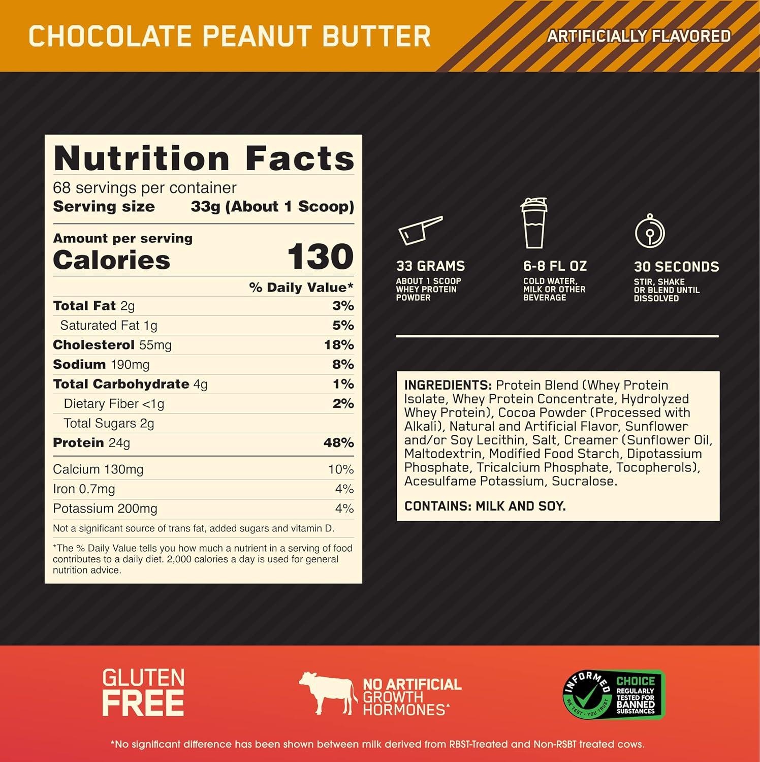 Proteína Optimum Nutrition 100% Whey Gold Standard 5 lb  Chocolate Peanut Butter