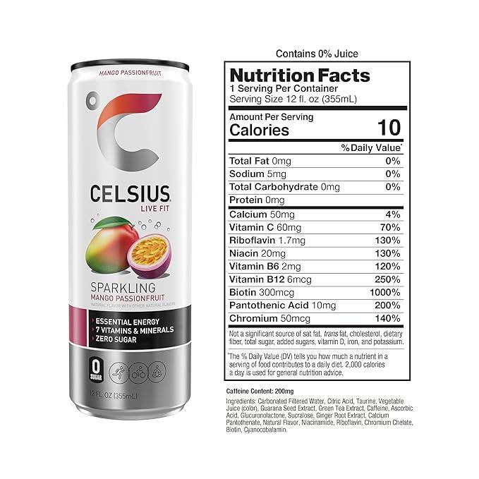 BEBIDA CELSIUS LIVE FIT SPARKLING MANGO PASSIONFRUIT 355ML
