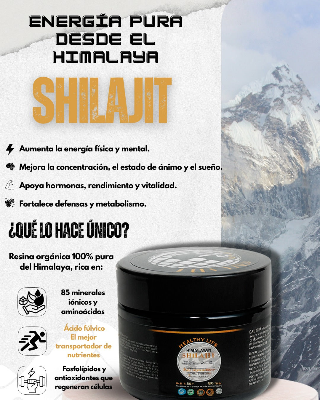 Healthy Life Himalayan Shilajit — Resina Pura 30 g (600 mg por servicio)