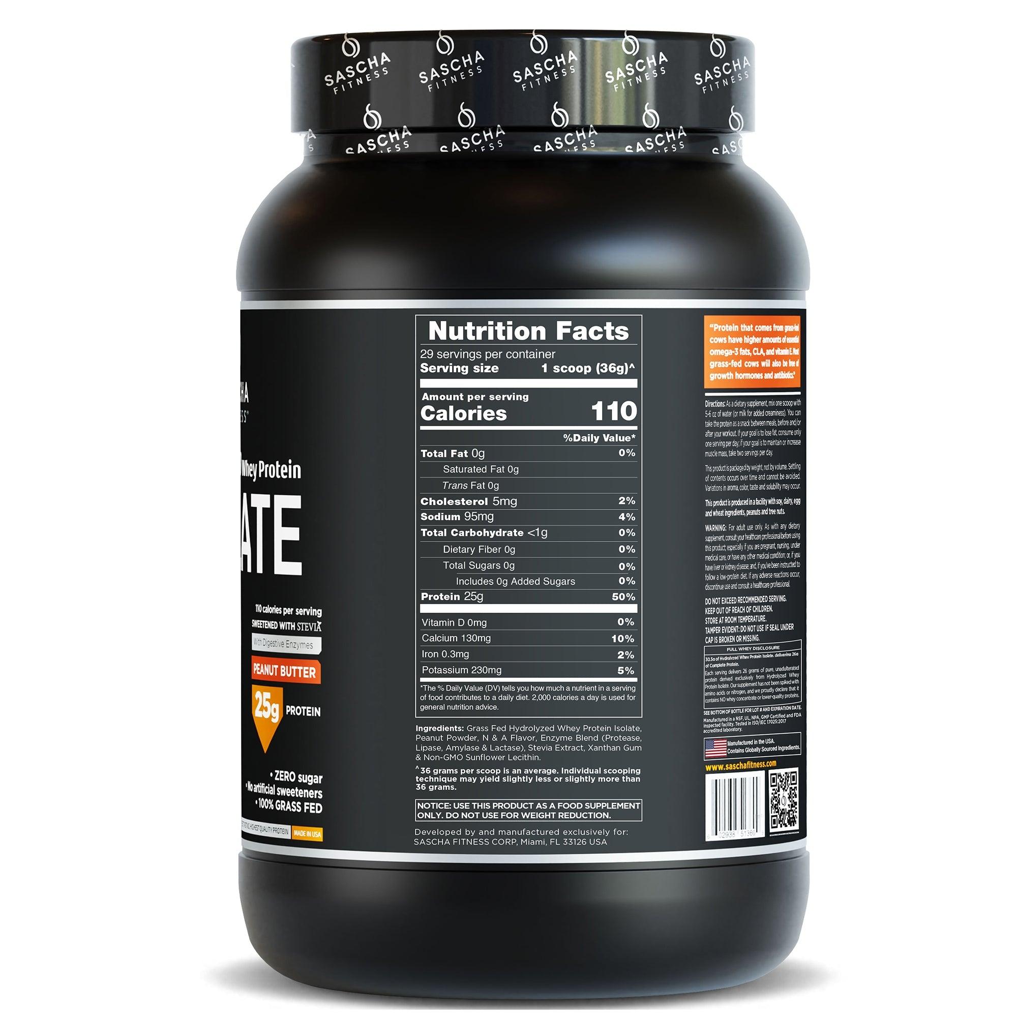 Sascha Fitness Hydrolyzed Whey Protein Isolate PEANUT BUTTER 986 g