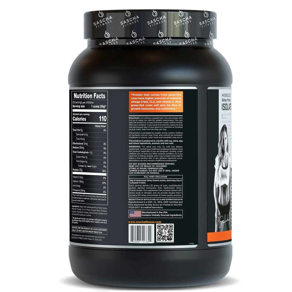 Sascha Fitness Hydrolyzed Whey Protein Isolate PEANUT BUTTER 986 g