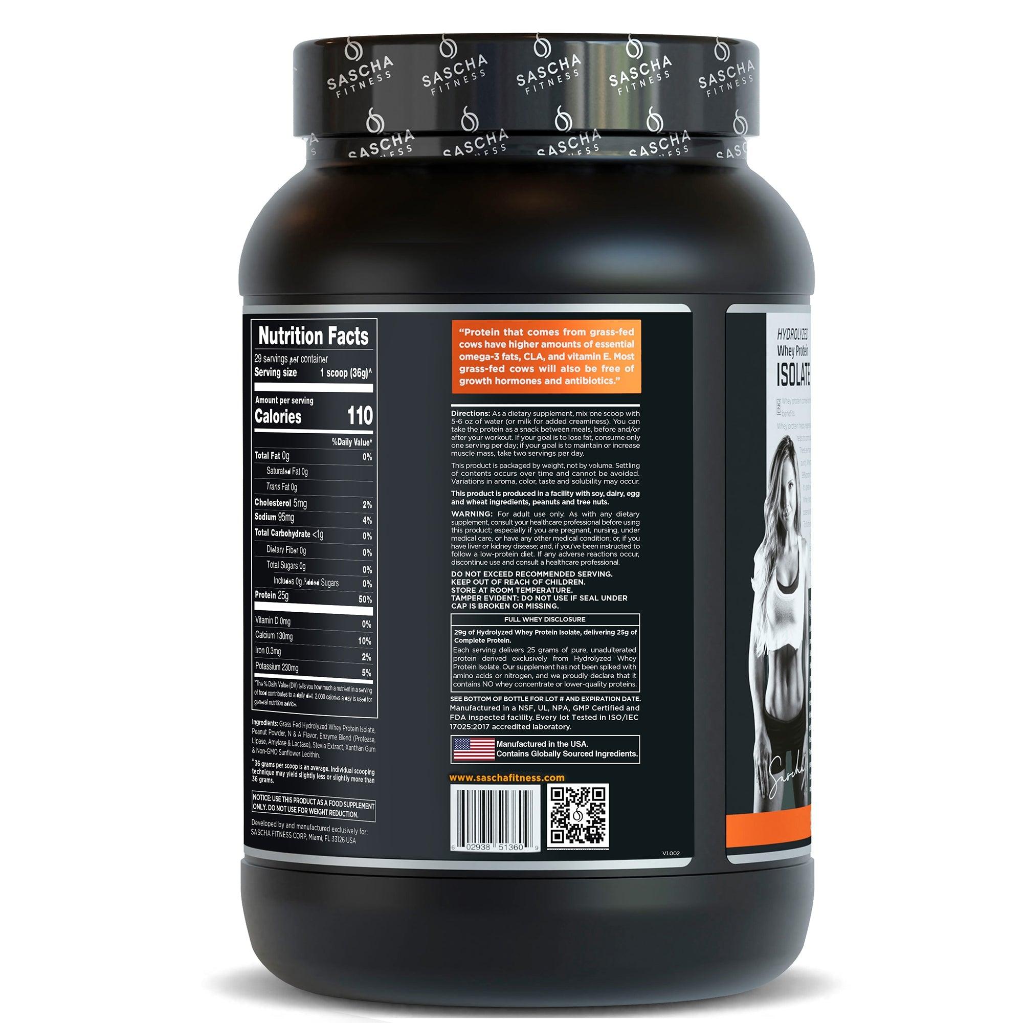 Sascha Fitness Hydrolyzed Whey Protein Isolate PEANUT BUTTER 986 g