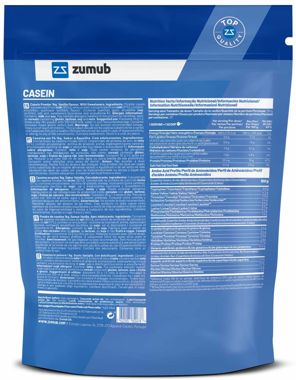 Zumub Caseína  1kg   Vainilla