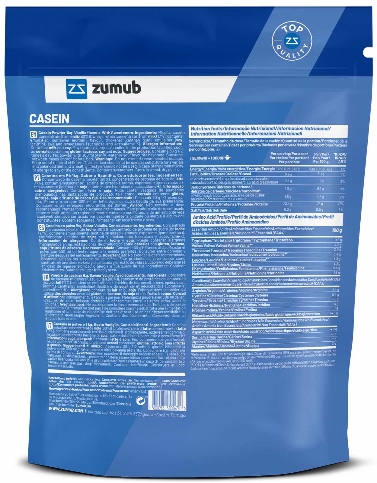 Zumub Caseína  1kg   Vainilla