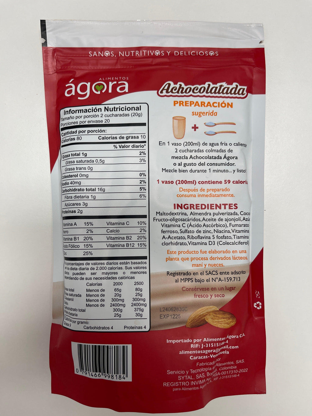 Leche de Almendras Achocolatada en Polvo Agora 400 g