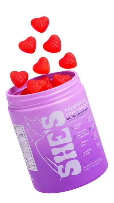 SHE'S Probiótico Woman Health — Gomitas Masticables (Cereza y Arándano)
