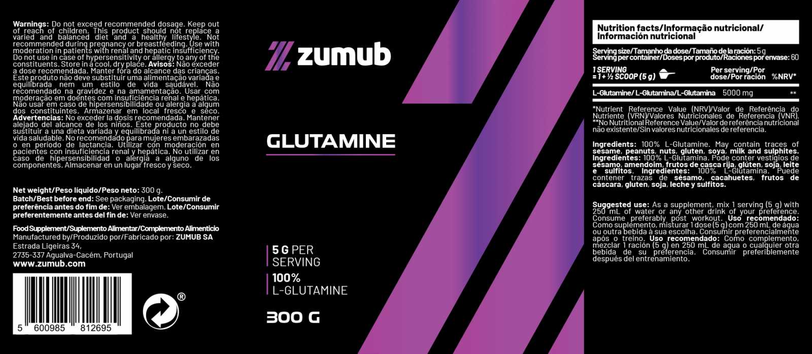 Zumub Glutamina 300 g Aminoácido