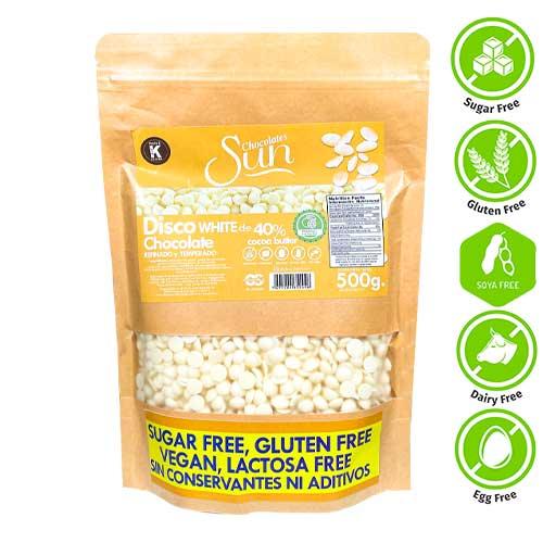 Discos Chocolate Blanco SUN 500 g Monkfruit Lau Amarillo