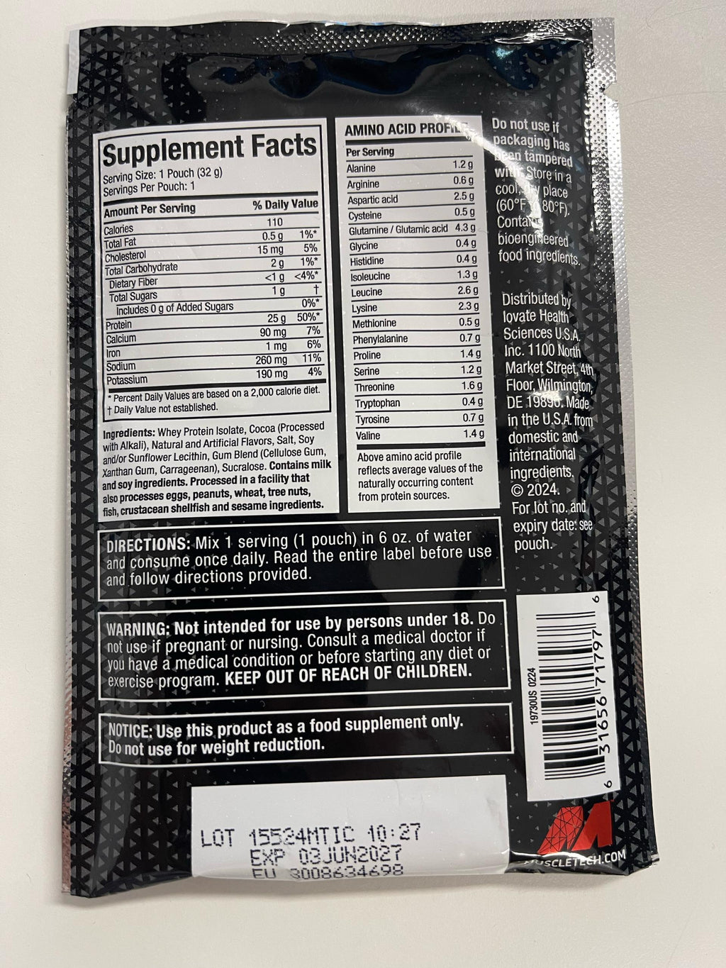 Proteína en Sobre ISOWHEY Muscletech Chocolate