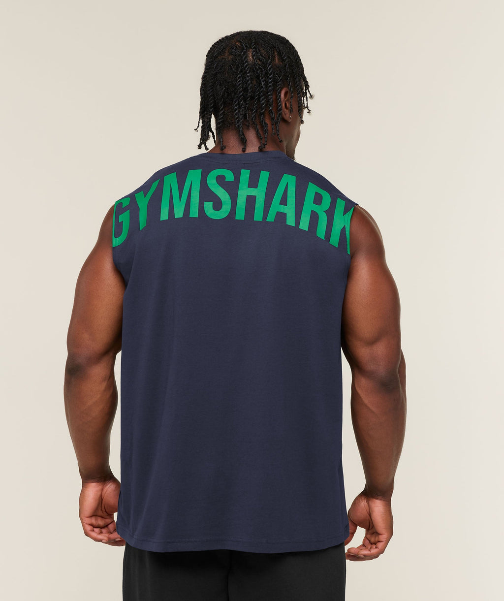 Gymshark Power Cut Off Tank – Heavy Blue/Track Green