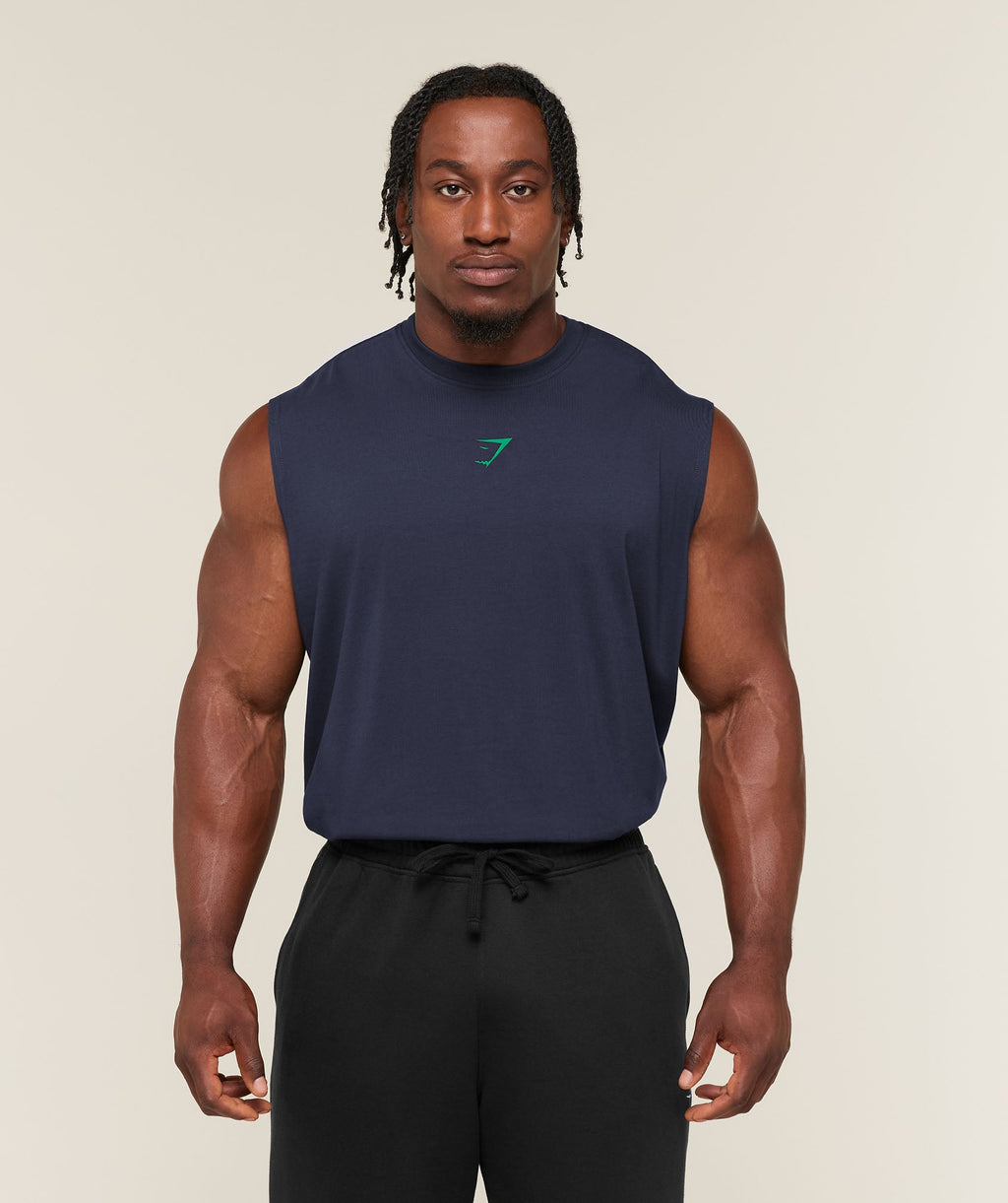 Gymshark Power Cut Off Tank – Heavy Blue/Track Green