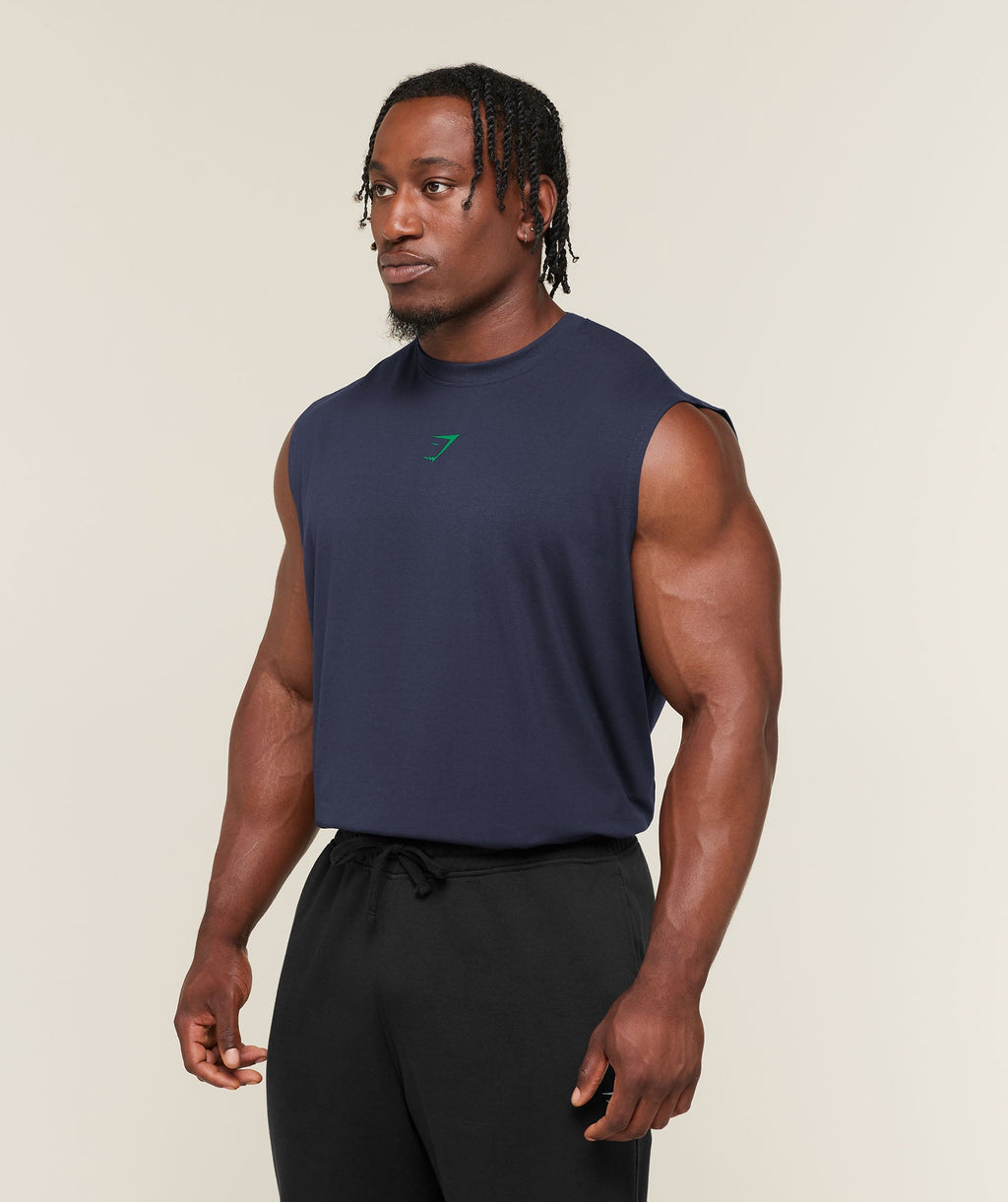 Gymshark Power Cut Off Tank – Heavy Blue/Track Green