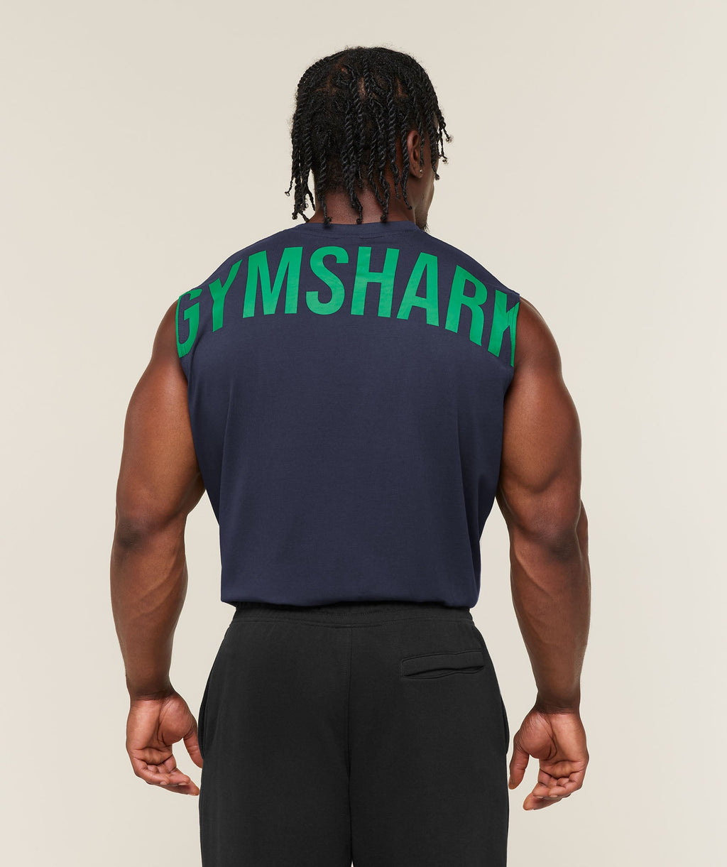 Gymshark Power Cut Off Tank – Heavy Blue/Track Green