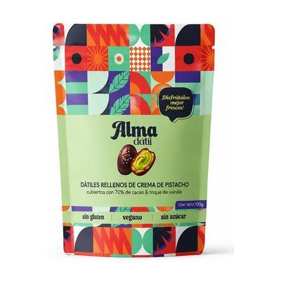 Alma Dátil Dátiles Rellenos Cubiertos de Chocolate sin Azúcar 100 g